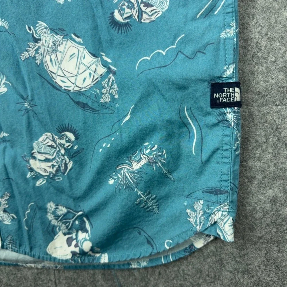 The North Face Shirt Mens Large Blue Camp Print Short Sleeve Hiking Outdoor‎